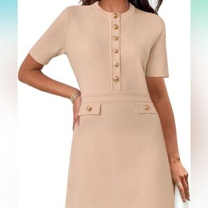 Elegant Beige Short Sleeve Dress